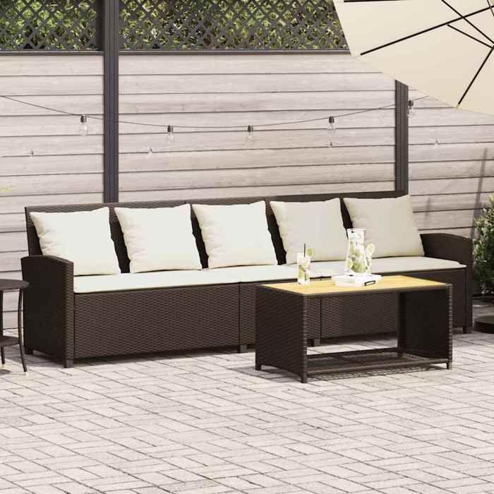 VidaXL Canapé de jardin avec coussins 5 places brun résine tressée, canapé d'extérieur, canapé de jardin 5 places, canapé 4104113