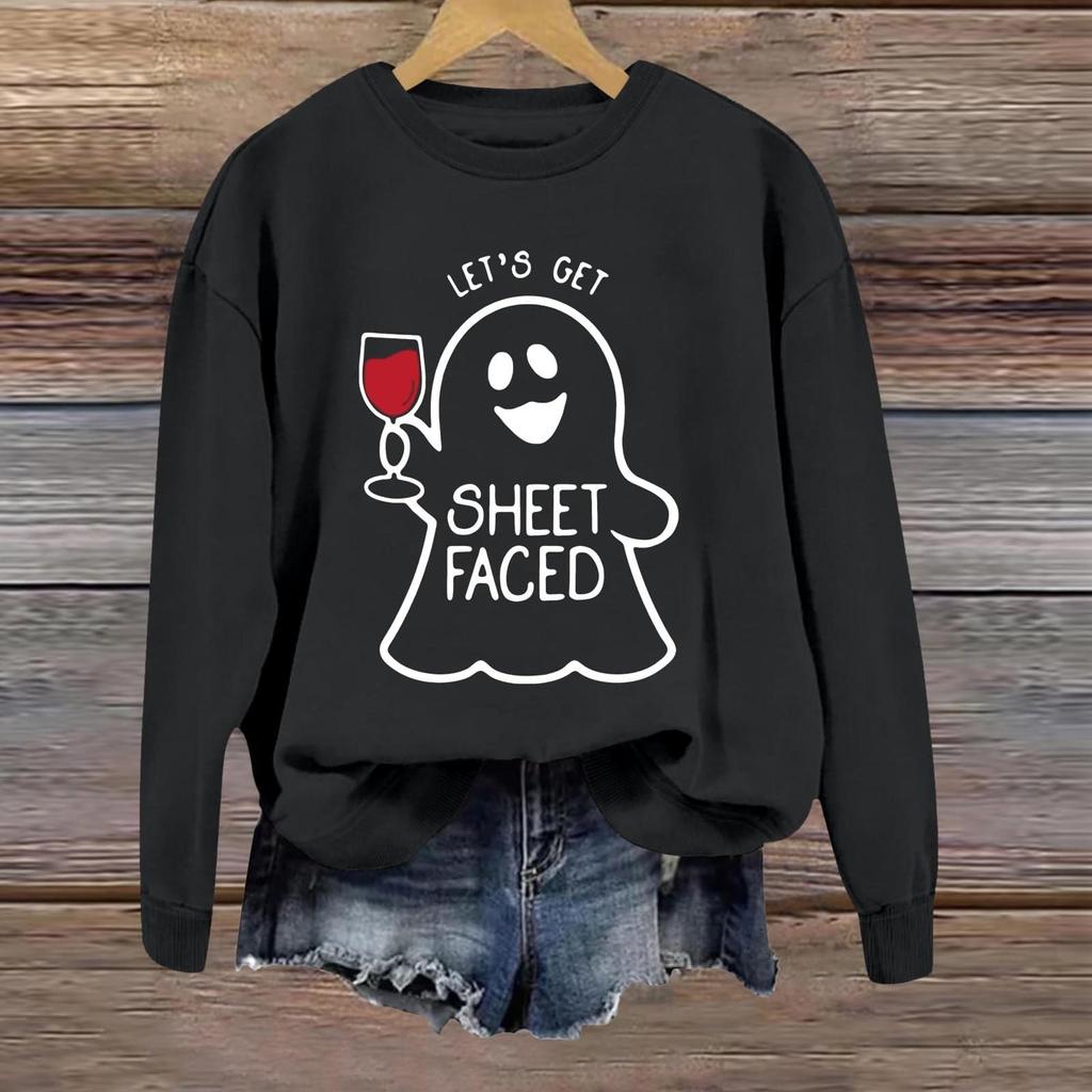 Halloween Sweatshirts For Women Cute Ghost Long Sleeve T Shirt Fashion Sweatshirt