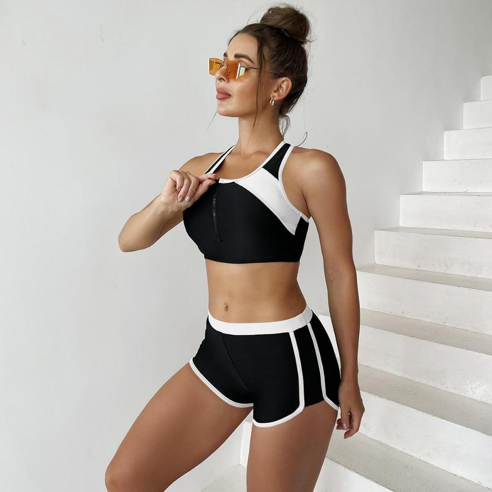 

Swimwear Women s Split Solid Color Sports Splicing Swimsuit European and American Bikini Set XXL білий