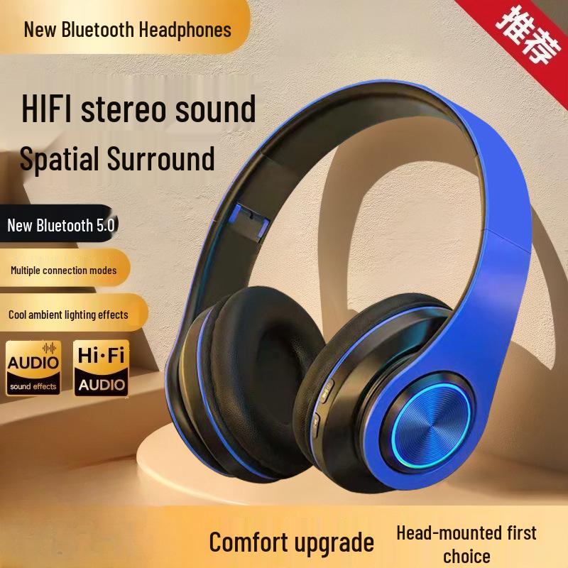 Card-Insertable, Over-Ear Bluetooth Headphones with Cool Lighting & Excellent Sound, Ideal for Students - Model B39