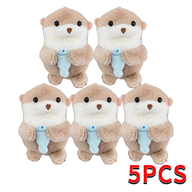 Cute Otters Holding Fish Plush Doll Keyrings Lightweight Hanging Pendant Props For School Bag Key Wallet Doll Toy Gifts 11cm