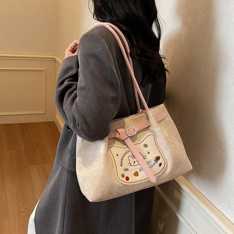 New Fresh Kitty Handbag Stylish Cartoon Large-capacity Tote Bag Suitable Shoulder Bag Single Shoulder Bag Kawaii Storage Handbag