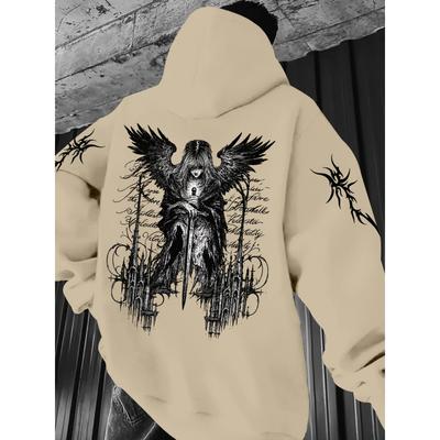 Men's European Style Casual Sport Hooded Sweatshirt, Autumn Winter with Inspired Print, Street Fashion Versatile Top Hoodie
