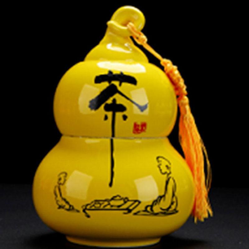 Gourd Shaped Double-layer Tea Caddy Ceramic Tea Storage Tank Non Woven Cover Sealed Tea Can Porcelain Ornaments Nut Storage Pot