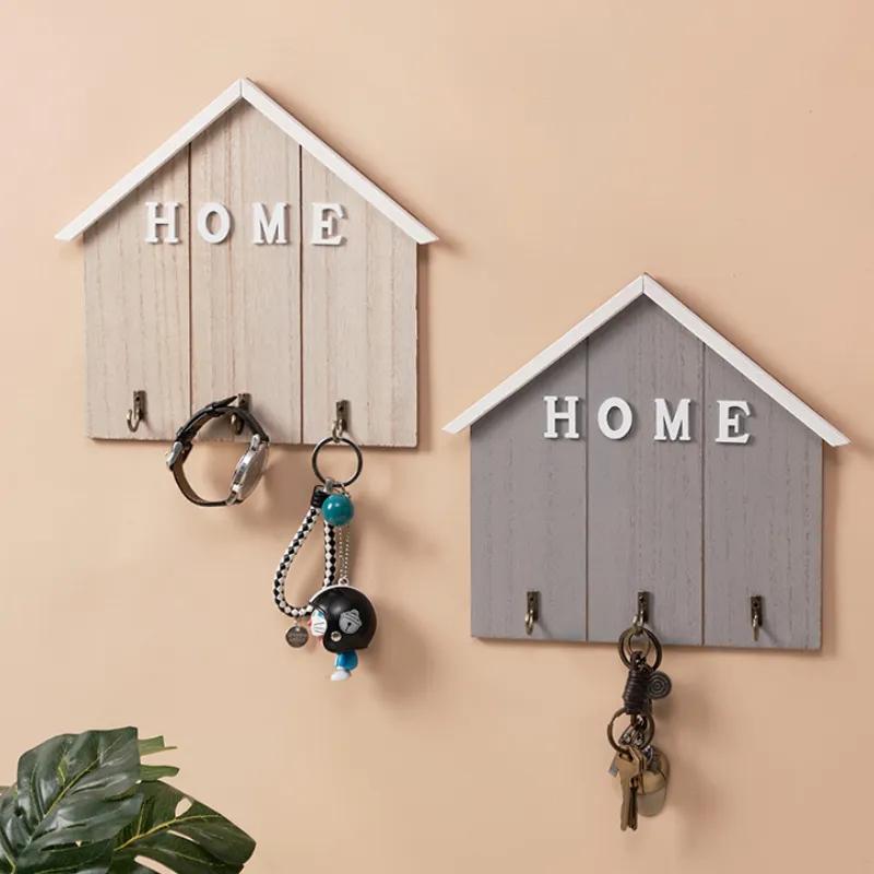 Nordic Style Solid Wood Hooks A Row Of Creative Entrance Clothes Hooks Home Wall Keys Storage Boxes Wall Hooks YLE201