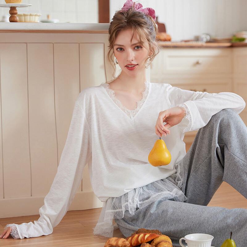 Women s Lace V-Neck Long Sleeve T-Shirt M