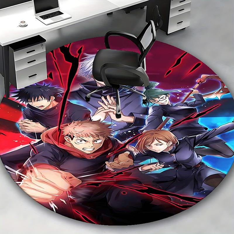 1pc Anime Cartoon Design Round Carpet Office Chair Mat, NonSlip Rug for Home Decor
