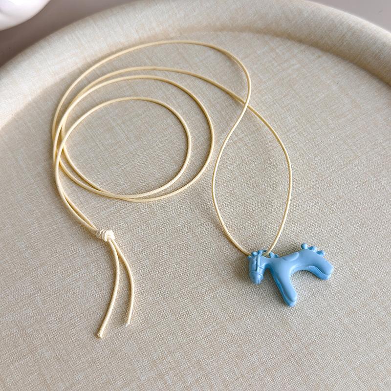 LATS Fashion Colorful Horse Pendant Long Necklace for Women Adjustable Sweater Chain Necklaces Jewelry Gifts Accessories