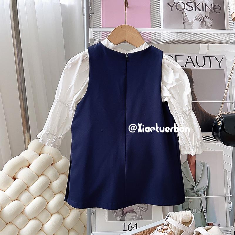 2023 Autumn Girls' Korean Style Vest and Shirt Two-Piece Dress Set TQ031