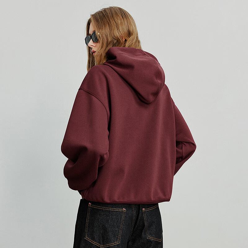 Chuyu Women's Petite College Style Cat Embroidery Tie Hooded Sweatshirt