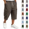Pantaloni scurți cargo casual pentru bărbați cu șnur și carouri, cu buzunare - Lungime până la genunchi pentru vară