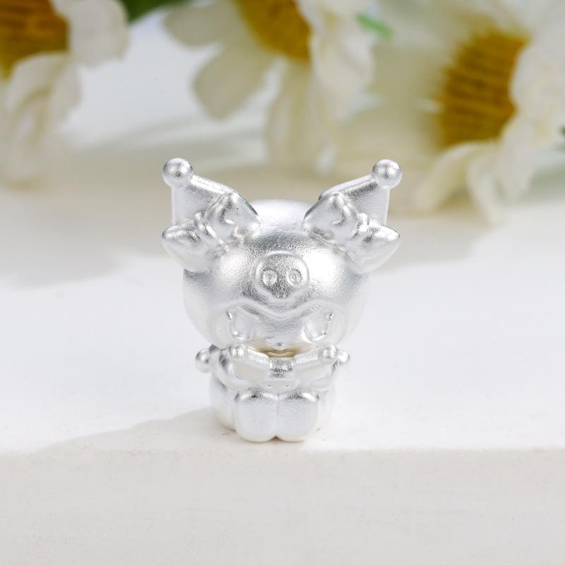 Sterling Silver 999 Cartoon Cinnamoroll and Kuromi Beaded Rope DIY Cute Loose Beads Accessories