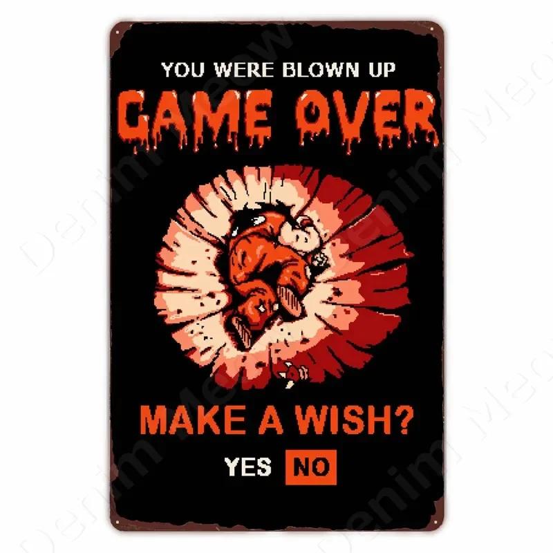 Classic Pixel Games Vintage Retro Metal Tin Sign Old Games Art Poster Space Pixel Game Plaque for Home Room Club Bar Wall Decor