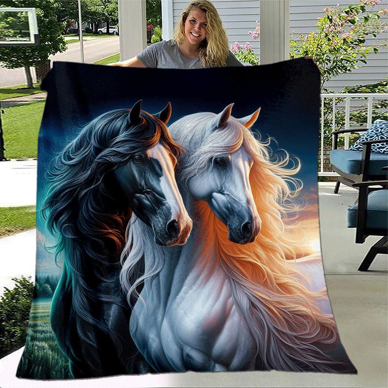 1pc Horse Printing Lightweight Flannel Blanket, Comfortable and Warm Blanket, for Camping Sofa Bed and Couch Office, Gift