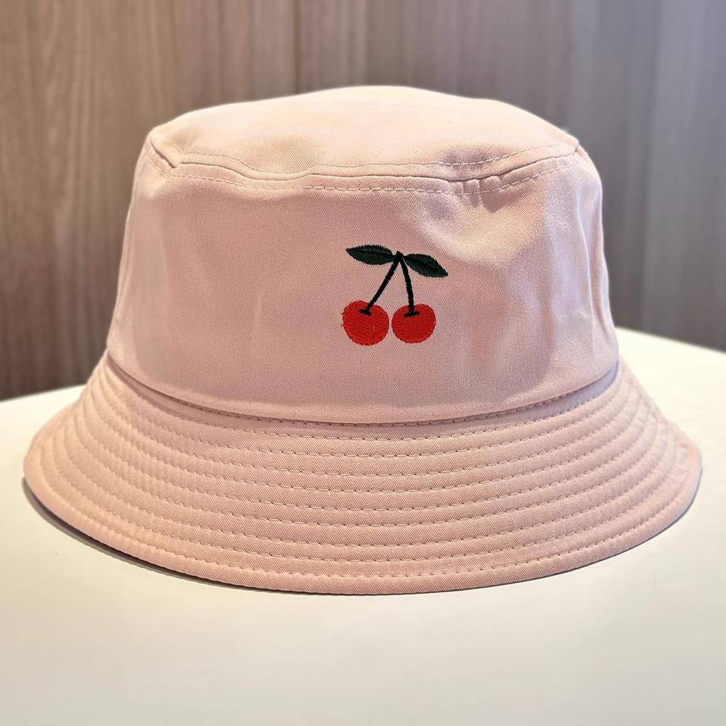 New Summer Fisherman Hats Women Cherry Embroidery Hat, Spring and Autumn Korean Style Casual Foldable