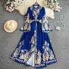 Abito lungo da donna con stampa vintage da palazzo, primavera e autunno, abiti larghi monopetto, lunghi abiti da sera