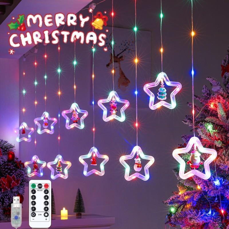 Christmas LED String Lights Star Circle Garland Fairy Lamp USB 3M Curtain Lights Christmas Decor for Bedroom Window Balcony