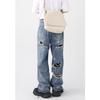 Men's Autumn New Product Retro Street Beggar Hole Patch Straight Leg Jeans for Men
