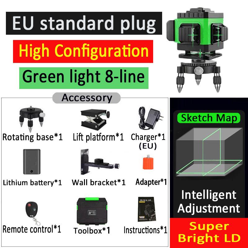 360Degree Crosshair Self Tuning Explosion-Proof Waterproof Green Light 8-Line Infrared Laser Level Vertical Line Horizontal Line