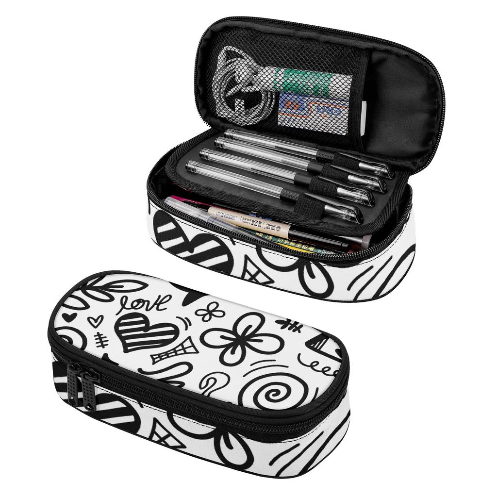 Pen Case Practical Wear Resistant Polyester Smooth Zipper with Main Compartment Mesh Pocket and Pen Slots for Student Stationery