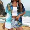 Women's Casual Summer Beach Shirt Short Sleeve Textured Print Button Down Shirt Lightweight Loose Fit Blouse for Outdoor Wear