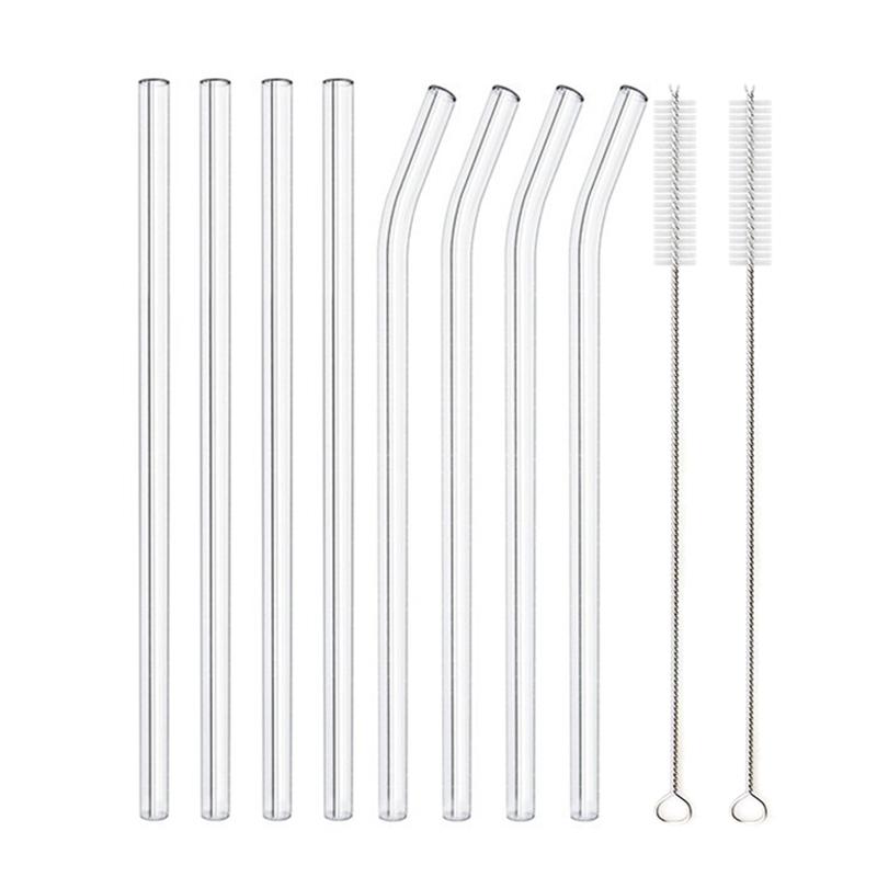 High Borosilicate Glass Straws Eco Friendly Reusable Drinking Straw for Smoothies Cocktails Bar Accessories Straws with Brushes