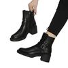 Black medium heel short boots thick heel and ankle boots 2025 new autumn and winter fashion women's boots belt buckle round head Martin boots