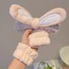 Autumn And Winter New Plush Rabbit Ears Hair Band, Wrist Band, Face Wash, Moisture-Proof Sleeve Artifact Three-Piece Set, Headband, Headband.