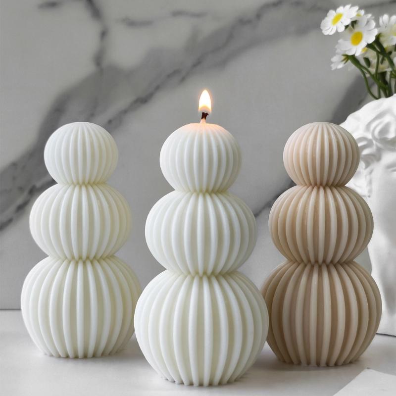 Unique Scented Candle Making Mould Fashionable Striped Sphere Scented Candle Mold for Unique Home Decors and Gifts