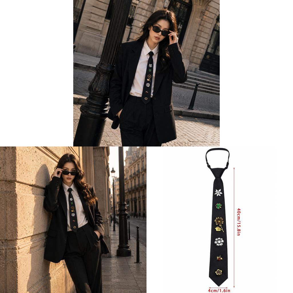 Gothic Punk Ladies Tie With Clover Decor For Cosplay And Photoshoots