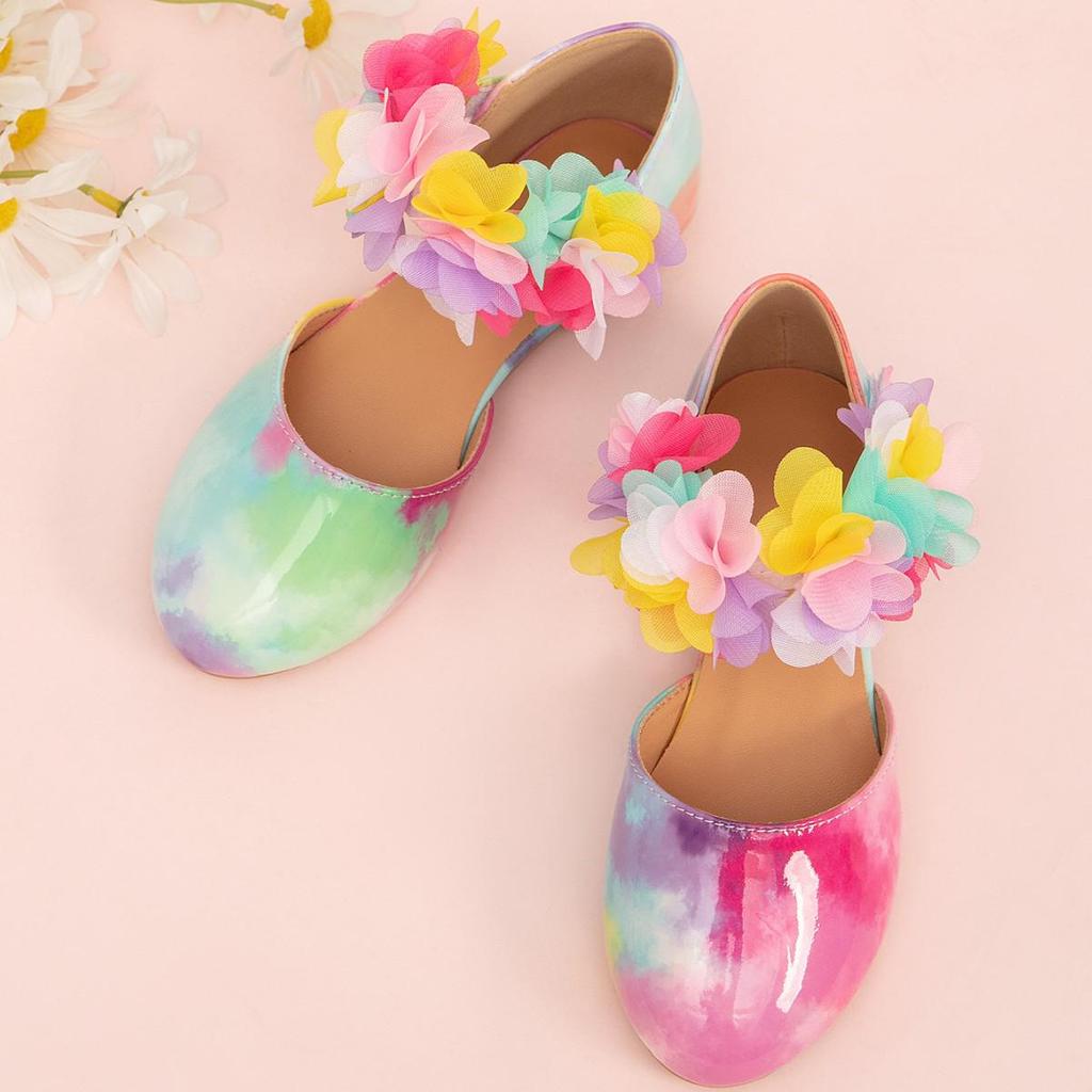 Girls' Colorful Lace Velcro Round Toe Soft Sole Performance Princess Flats