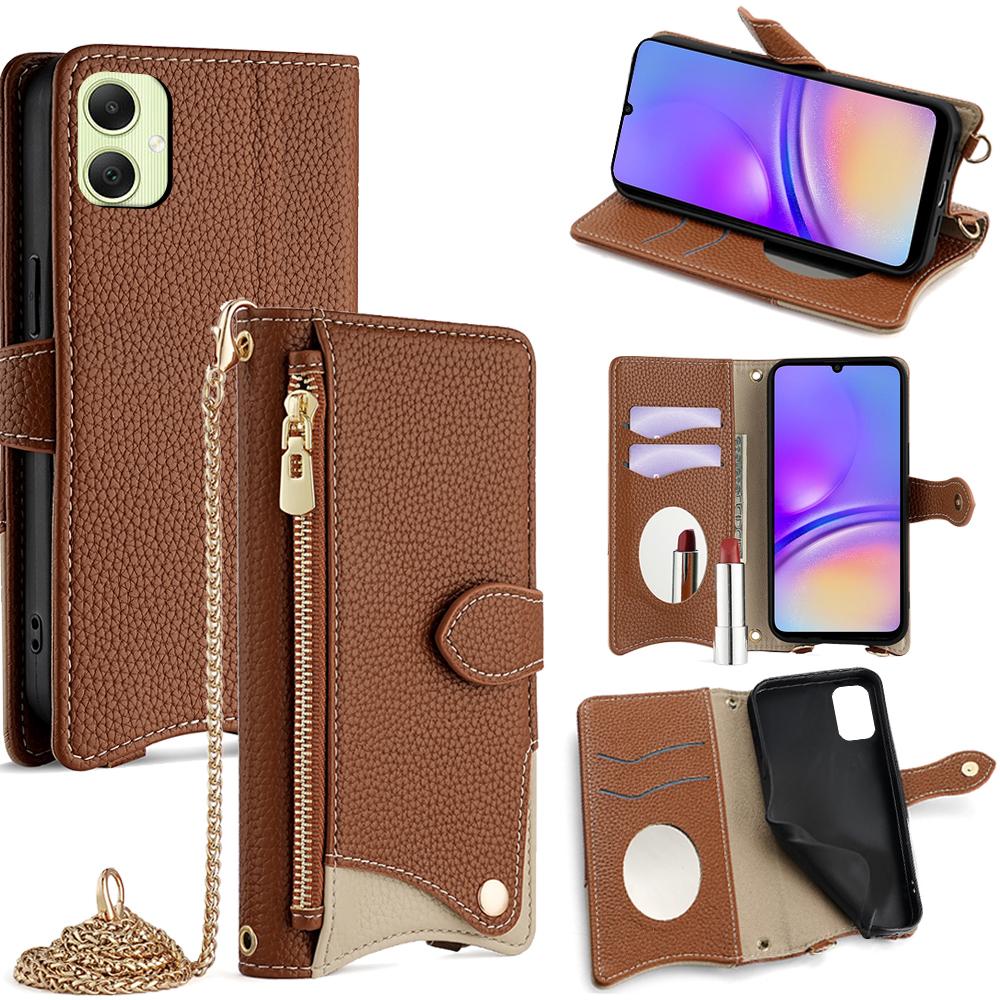 For Samsung Galaxy A05 4G Leather Case Wallet Stand Cover Irregular Tail Style with Chain Strap