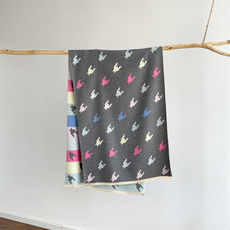 

Winter warm fashion high sense age reduction scarf double-sided printing color thousand birds grid imitation cashmere shawl scarf women 180x65cm серый