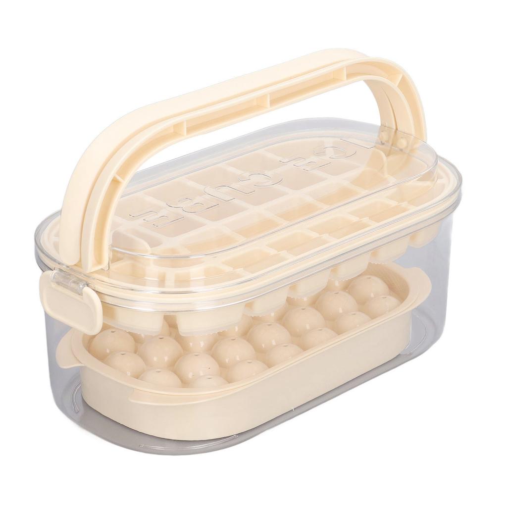 2 Trays Round Square Ice Cube Trays with Lid and Bin for Freezer Ice Cube Molds with Shovel Making 54 Ice Cubes [soft