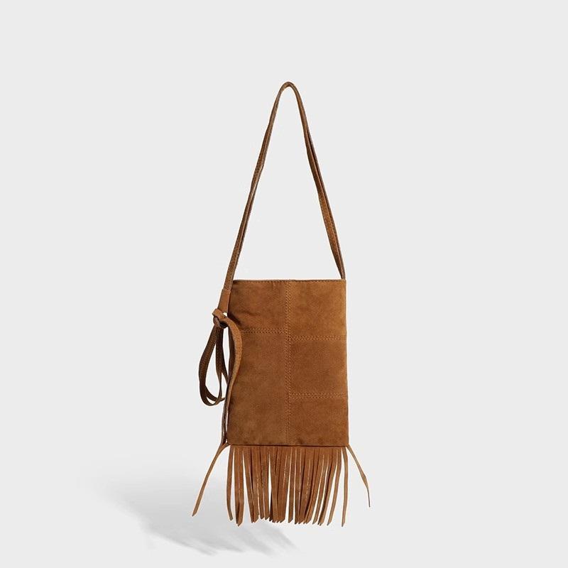 Suede Niche Boho Fringe Phone Bag American Ethnic Style Matte Mini Shoulder Crossbody Purse