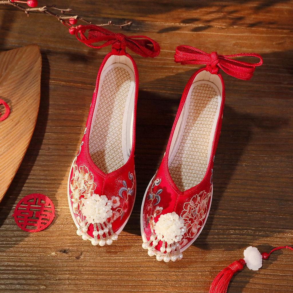 Vyšívané boty Nové boty Hanfu s třásněmi Starověký čínský styl 6 cm vnitřní látkové boty zvyšující výšku