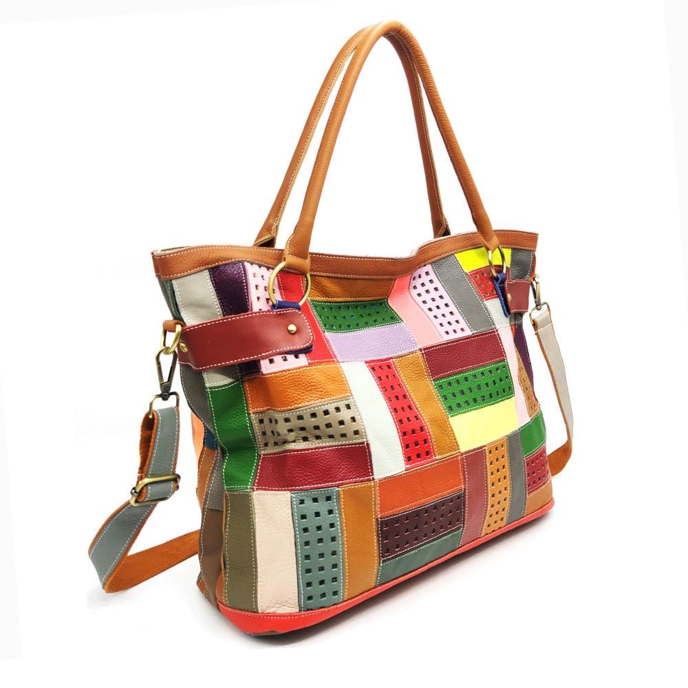 Ledertasche für Damen im ethnischen Stil, Rindsleder, farblich passende Spleißtasche mit geometrischem Muster, Schultertasche