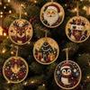 6pcs Pearl Diamond Painting Ornaments 2D Flat Wooden Tag Pendants  Christmas Theme