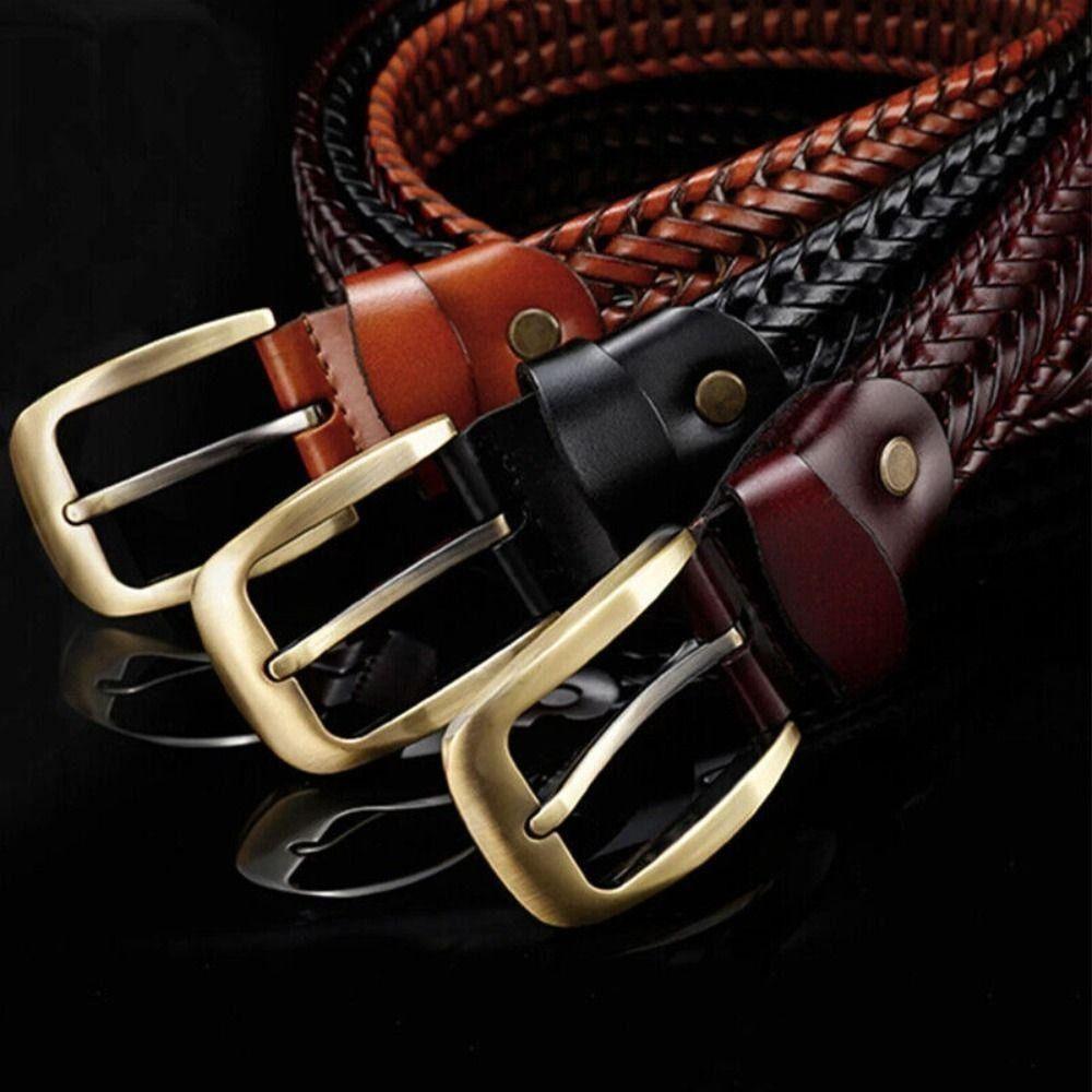 Retro Male Genuine Leather Belt Zinc Zinc Alloy Jeans Waistband Adjustable Men Weave Belt  Students