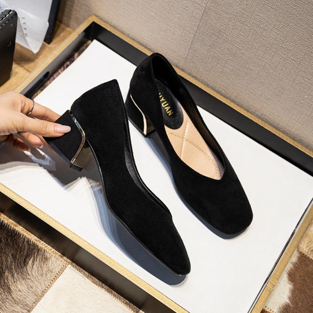 Fashion High Heels Women's Spring Autumn Square Toe Commuting Shoes Fashionable Plus Size High Heels Pumps Comfortable Black Work Shoes