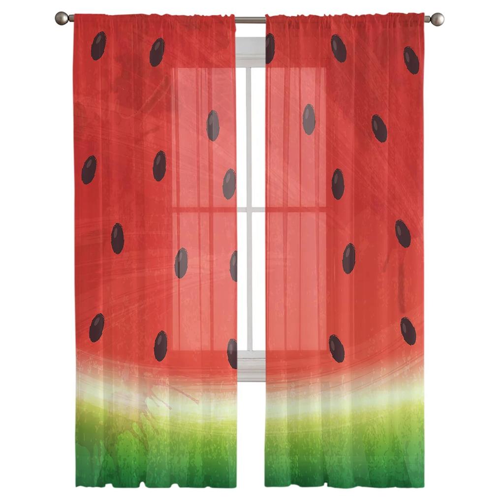 Watermelon Fruit Cartoon Sheer Curtain for Bedroom Tulle Voile Curtain for Kitchen Living Room Decor Window Treatment
