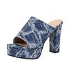 Super High Heels Women Slippers Classic Canvas Denim Slipper Summer Open Toe High Heeled Sandals Chaussons Femme Sandalias Tacón