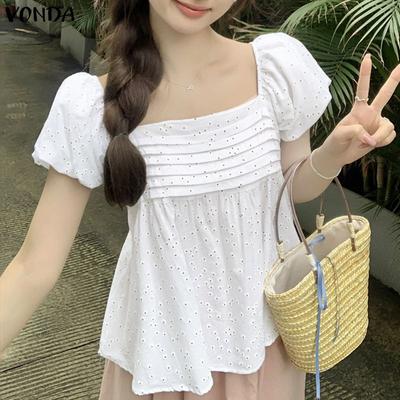 Verano Mujer Casual Cuello Cuadrado Manga Corta Lunares Blusa