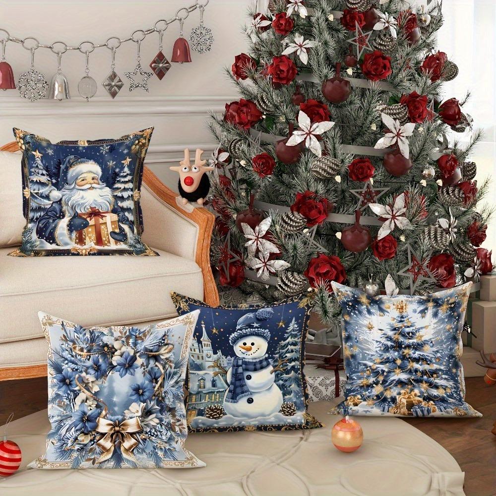 Christmas Decoration Pillowcase Santa Claus Snowman Tree Pattern Is Suitable for Home Room Sofa Cushion Cover Friend Gift