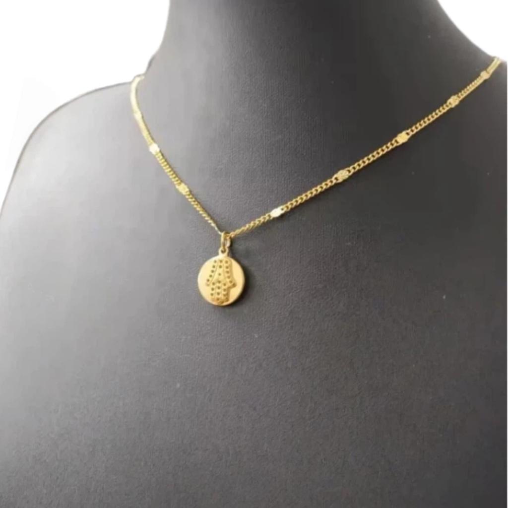 New Turkish Evil Eye Hasma Hand of Fatima Pendant Gold Color Stainless Steel Palm Amulet Necklace For Women Men Jewelry Gift