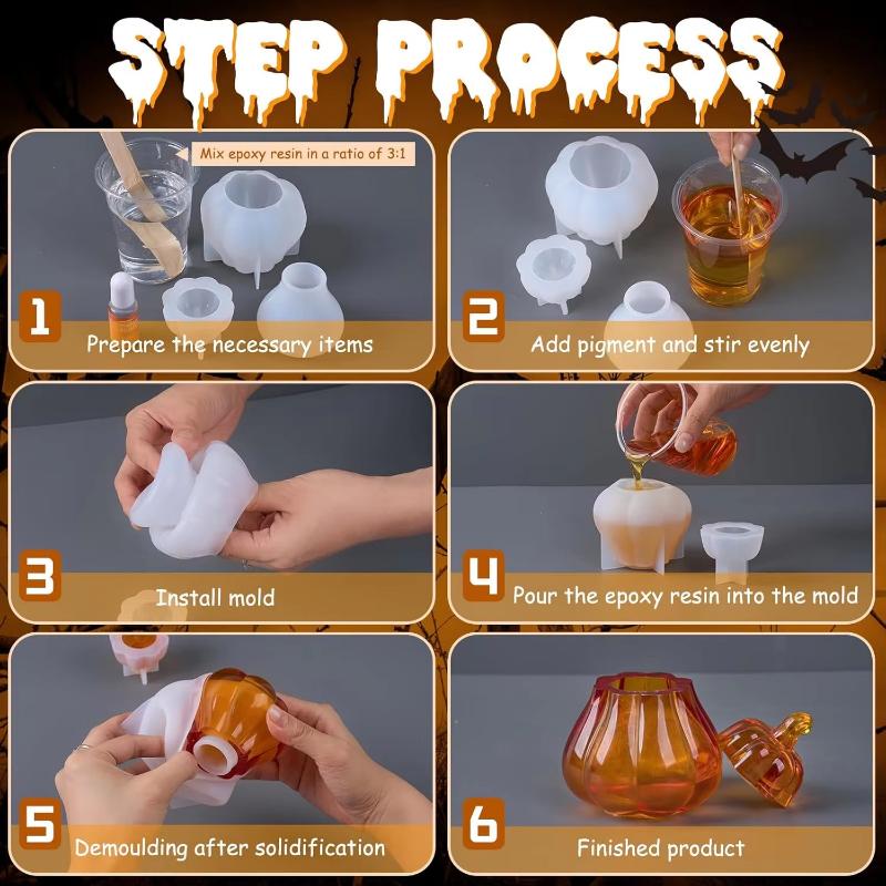 Mold Halloween Pumpkin Silicone Mold Epoxy Resin with Lid Molds DIY Craft Supplies for Christmas & Thanksgiving