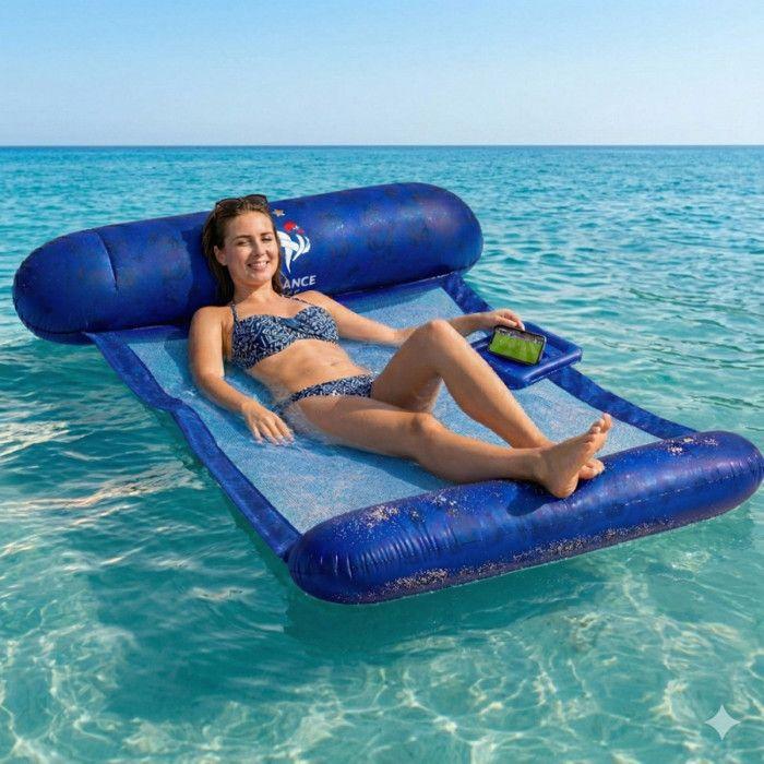 Hamac gonflable flottant - FERRY JOUETS - Produit Officiel Équipe de France FFF - 120x70 cm - Bleu - Filet central respirant