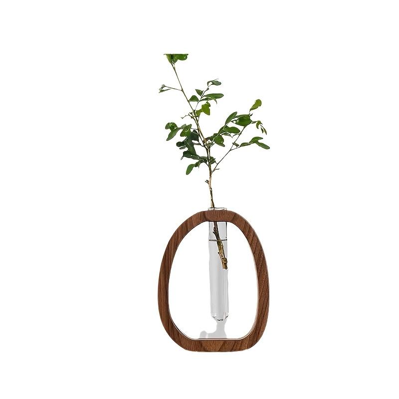 1 Stück Elegante Walnuss & Glas Vasen-Kombination - Modernes minimalistisches Design, Holzsockel mit klarem Glasrohr, Perfekt für Heim-, Hotel- und Apartmentdekor