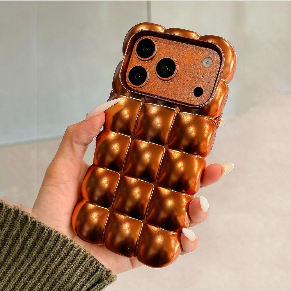 Custodia Placcata Blocco 3D a Quadretti Cartone Animato per For Iphone 17 16 1 Pro Max 14 12 13 11 Lucida Caramella Colore Solido Antiurto Morbida Copertura in TPU