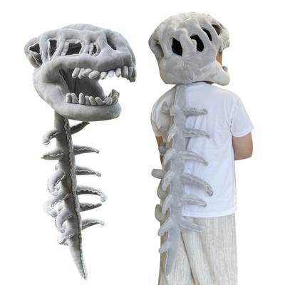 Dinosaur Skeleton Costume Realistic Dinosaur Skull Headpiece 3D Plush Spine Cosplay Props